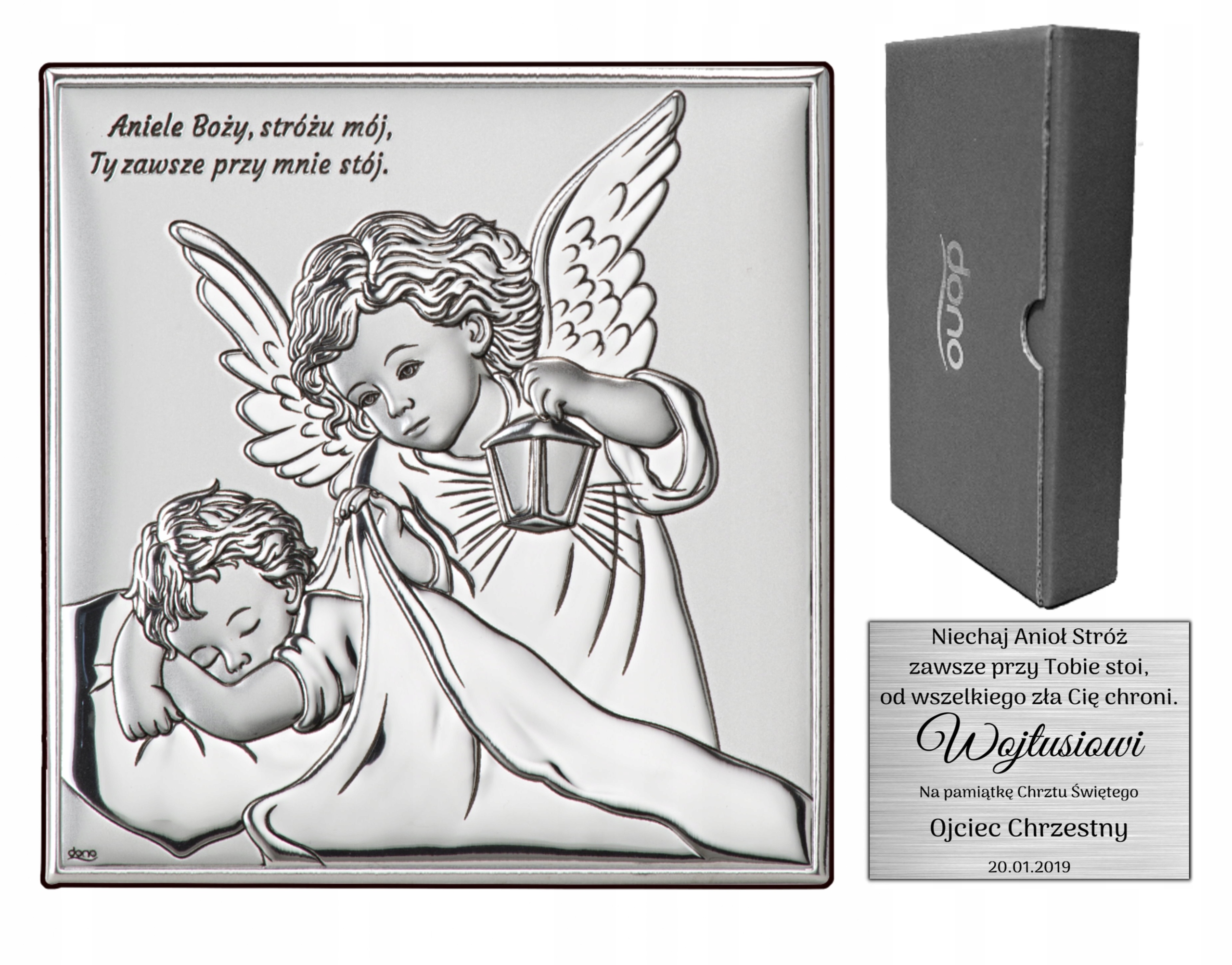 Stříbrný Obrázek Dárek Ke Křtinám Svatý Křest Gravírování