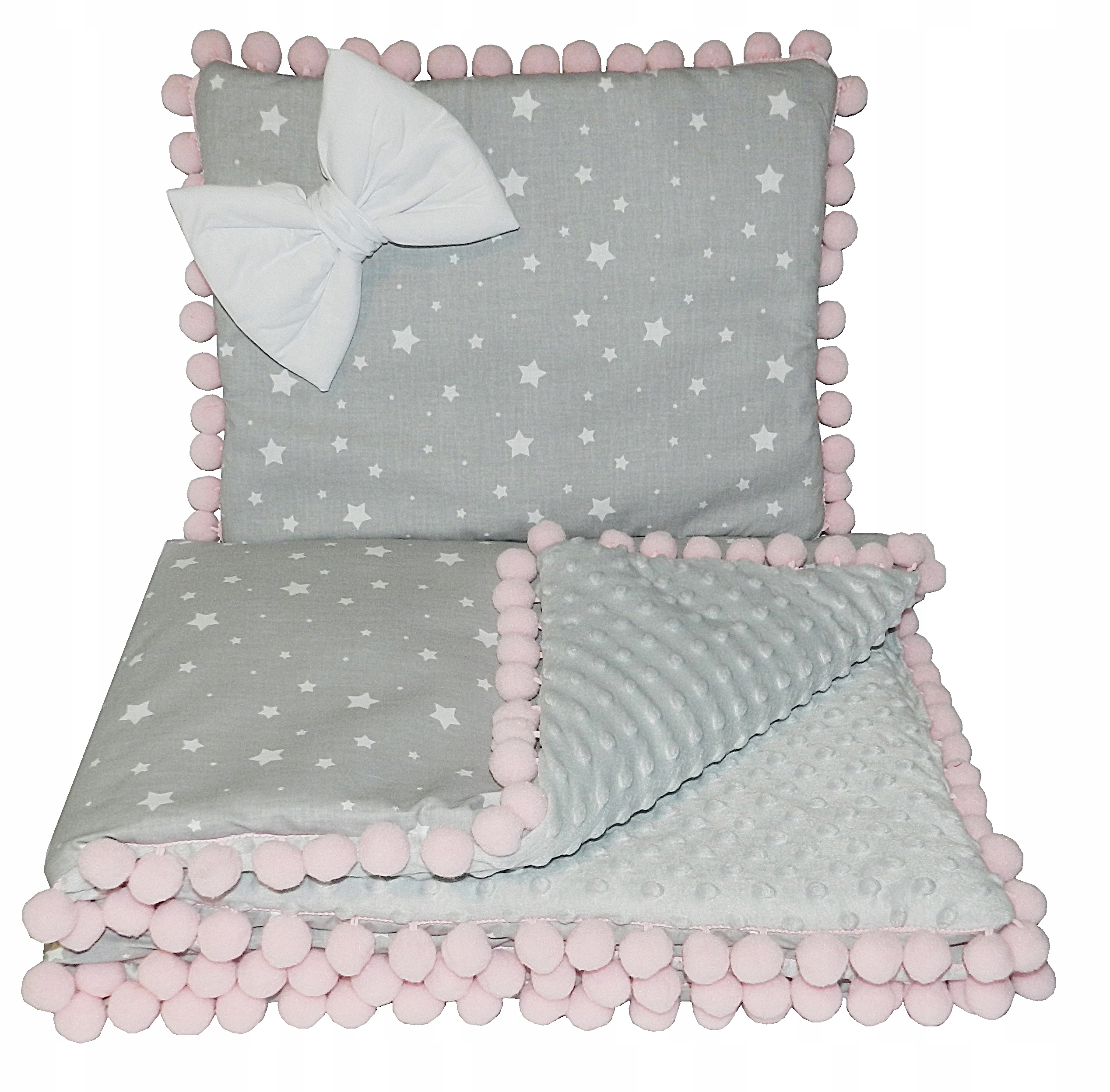 

Komplet minky Kocyk 50x75 Poduszka, Pompony