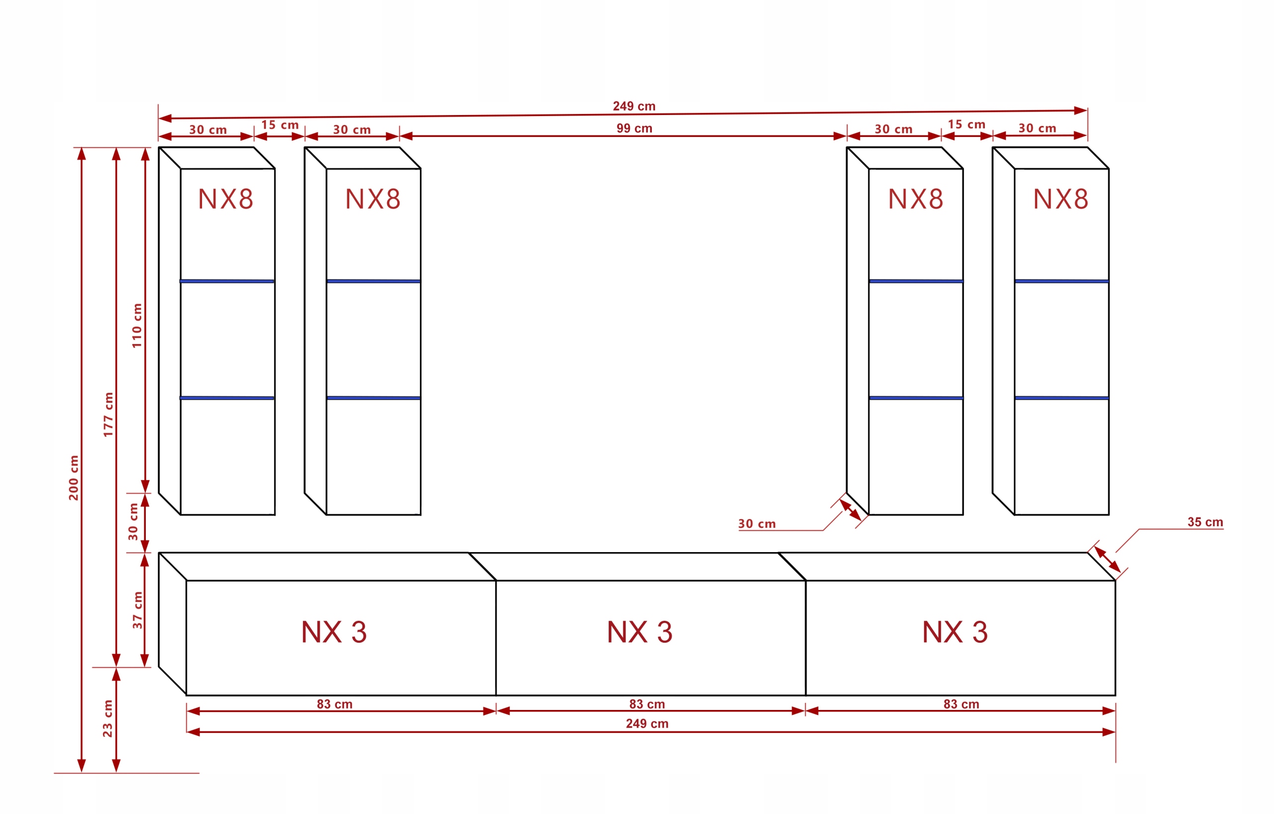 Meblościanka Zestaw Meble Ścianka Salon RTV N40 Kod producenta AN40-18B-HG1 1A