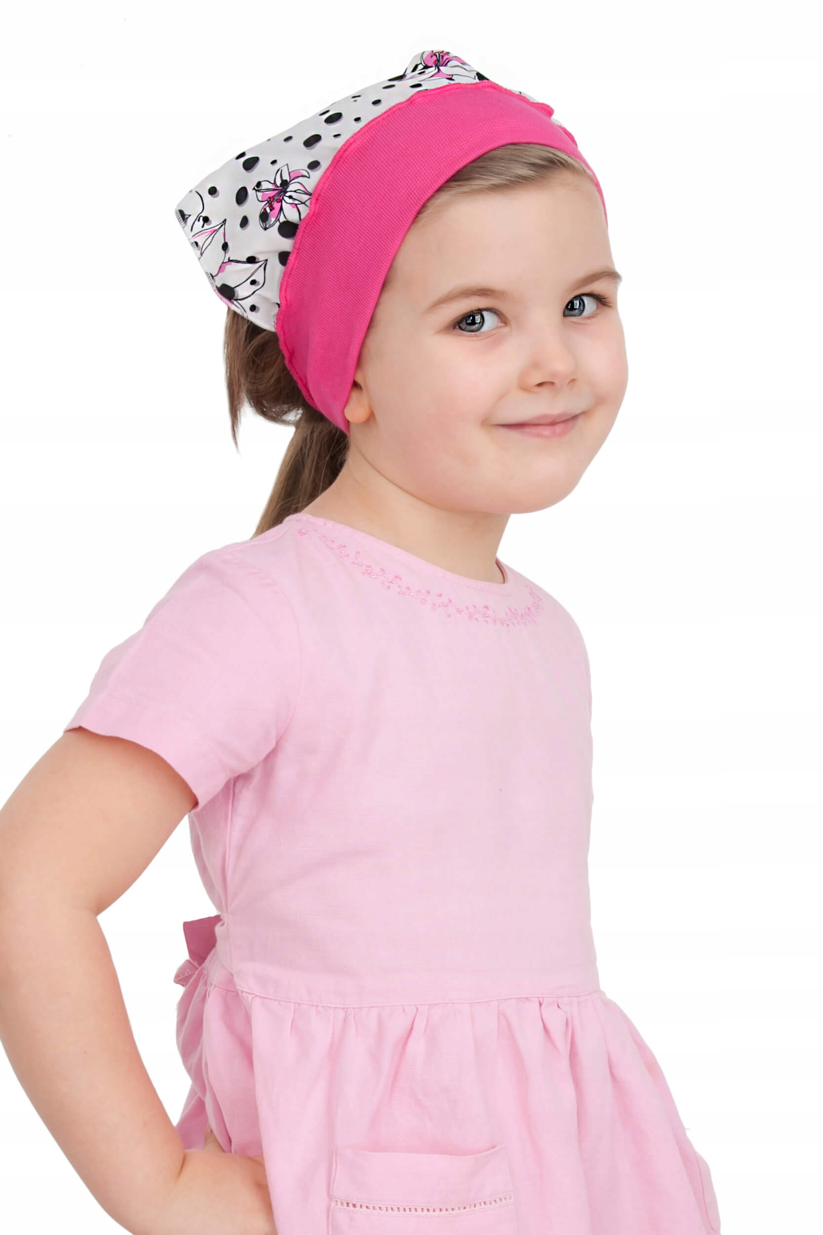 Chustka z opaską czapeczka na lato Lilie Jasny Róż Marka Imperium Czapek