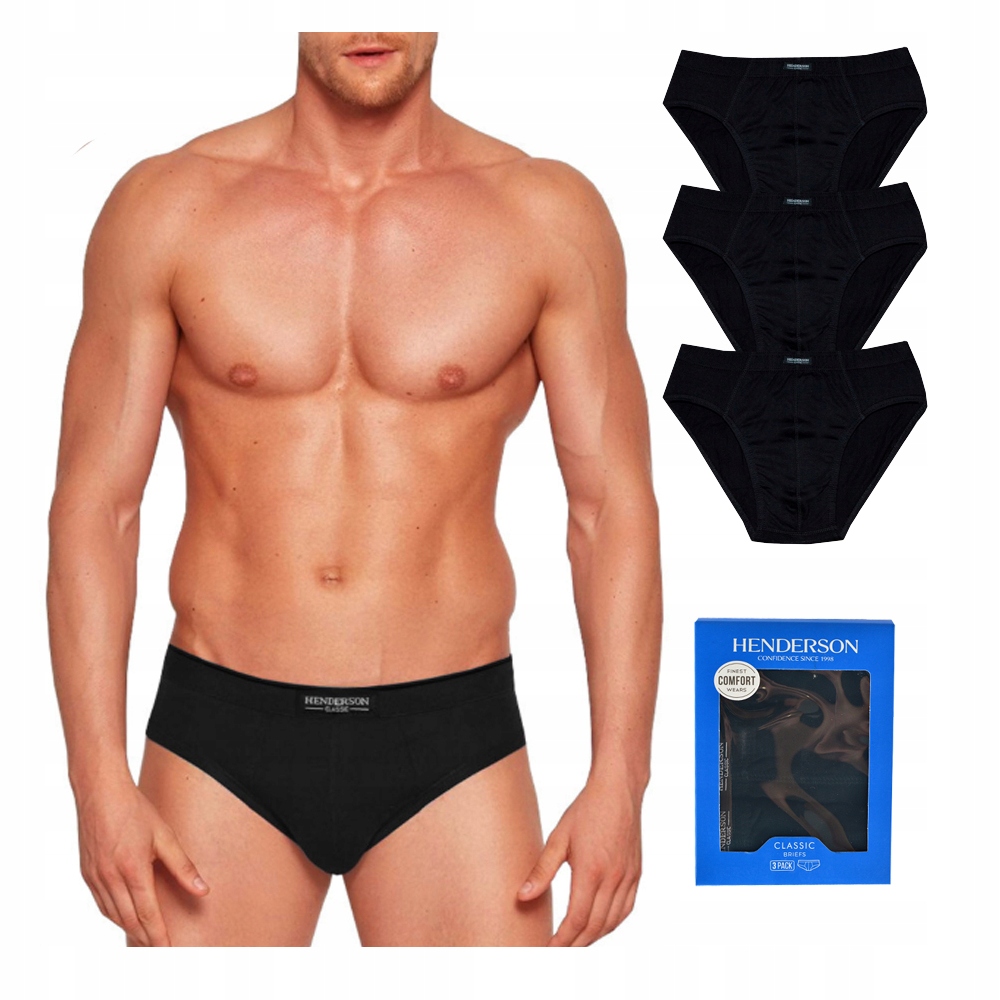 HENDERSON 6pak 100% Bawełna Slipy CZARNE Rozm L Fason Slipy