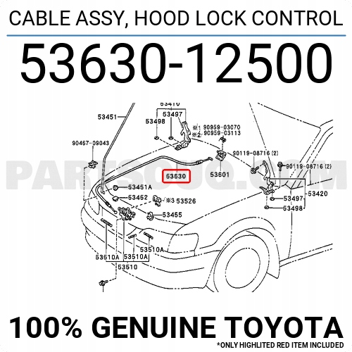 5363012500 - Кабель для капота Toyota Corolla