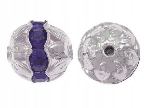 052 Koraliki Metalowe Ażurowe Z Cyrkoniami 10MM 2 Szt Do Wyrobu Biżuterii