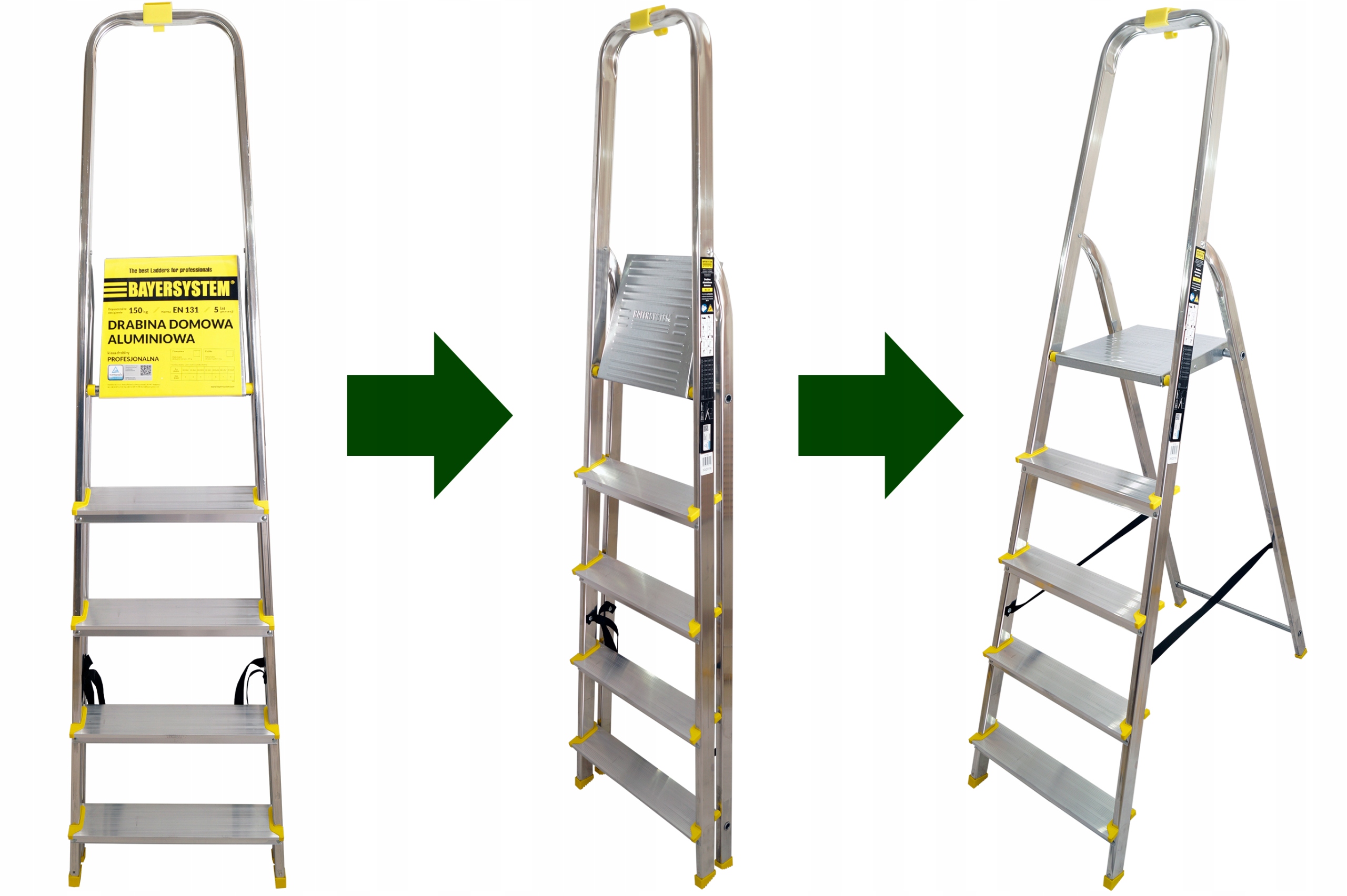 DRABINA DRABINKA 5-STOPNIOWA SKŁADANA 150kg EN131 Wysokość robocza 2.99 m