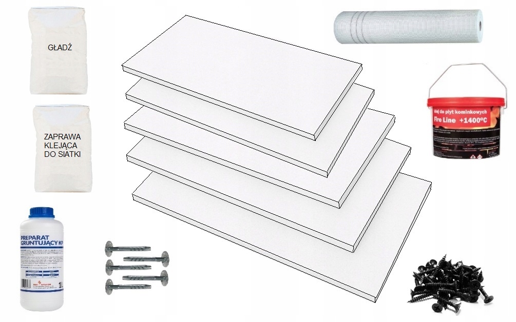 zestaw Płyta Kominkowa 100x50x3 Zestaw 15 Płyt +akcesoria