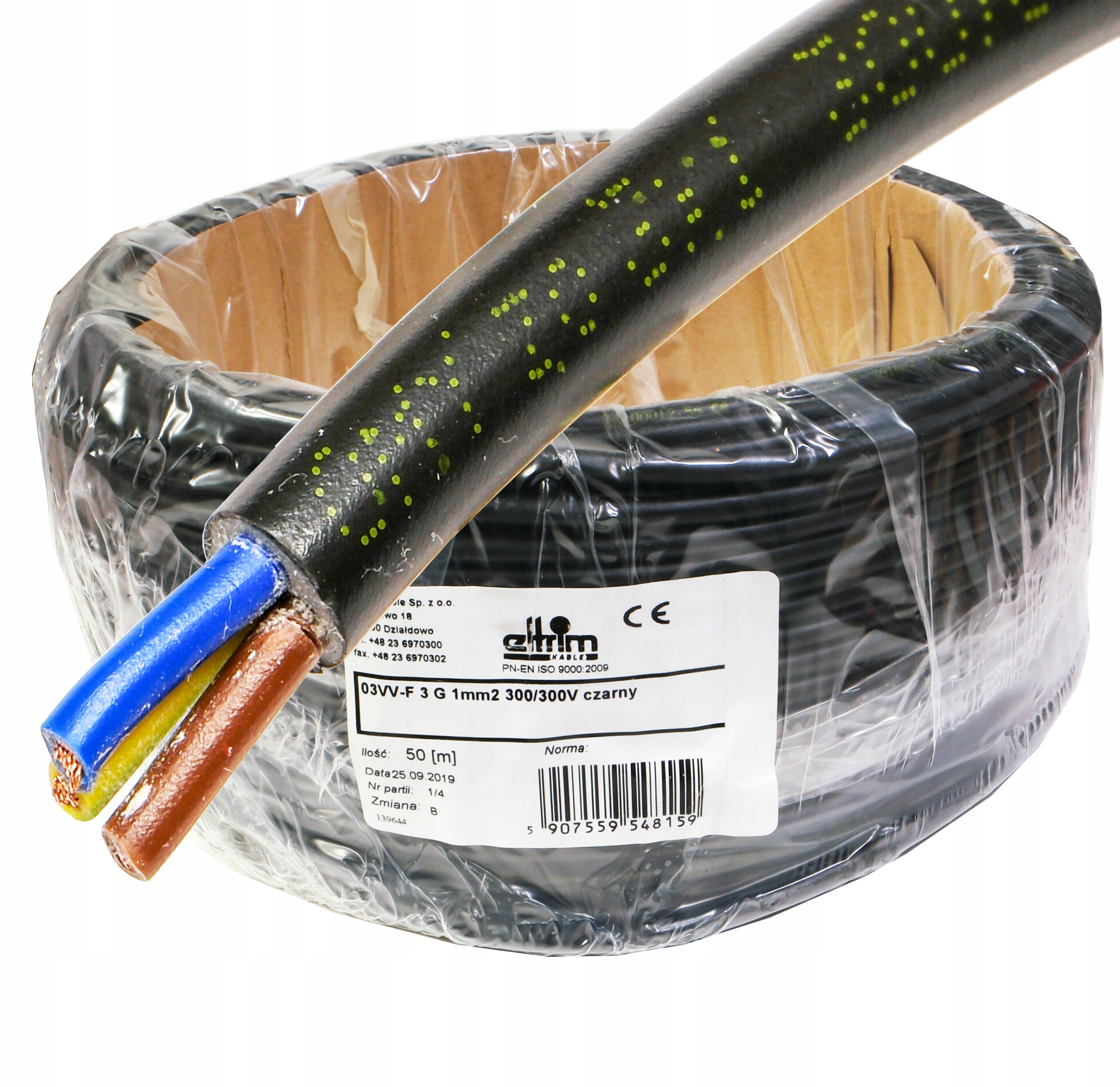 Kabel Omy 3x1 300V Cu měděný 50 m kulatý černý