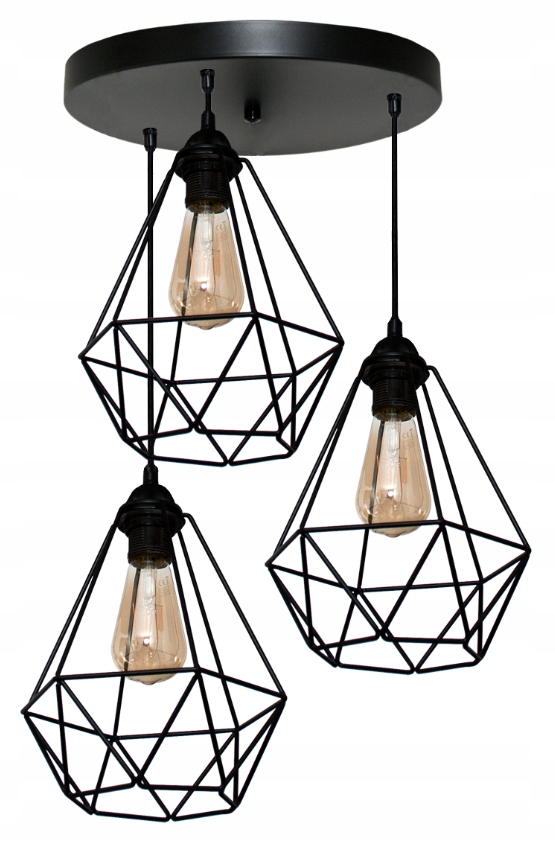 Závěsná stropní lustrová lampa Diamond 3 černá, drátěná, moderní loft