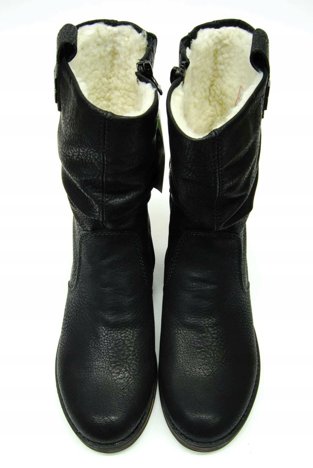 RIEKER Z9583 BOTKI wysokie owcza wełna czarne r 37 Kolor czarny