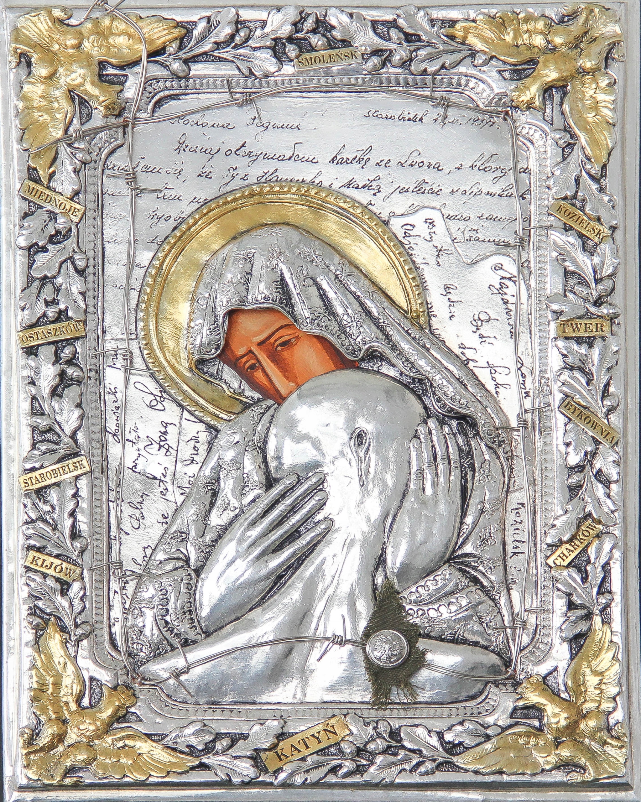 Ikona Matki Bożej Katyńskiej Bolesnej ZŁOTO SREBRO