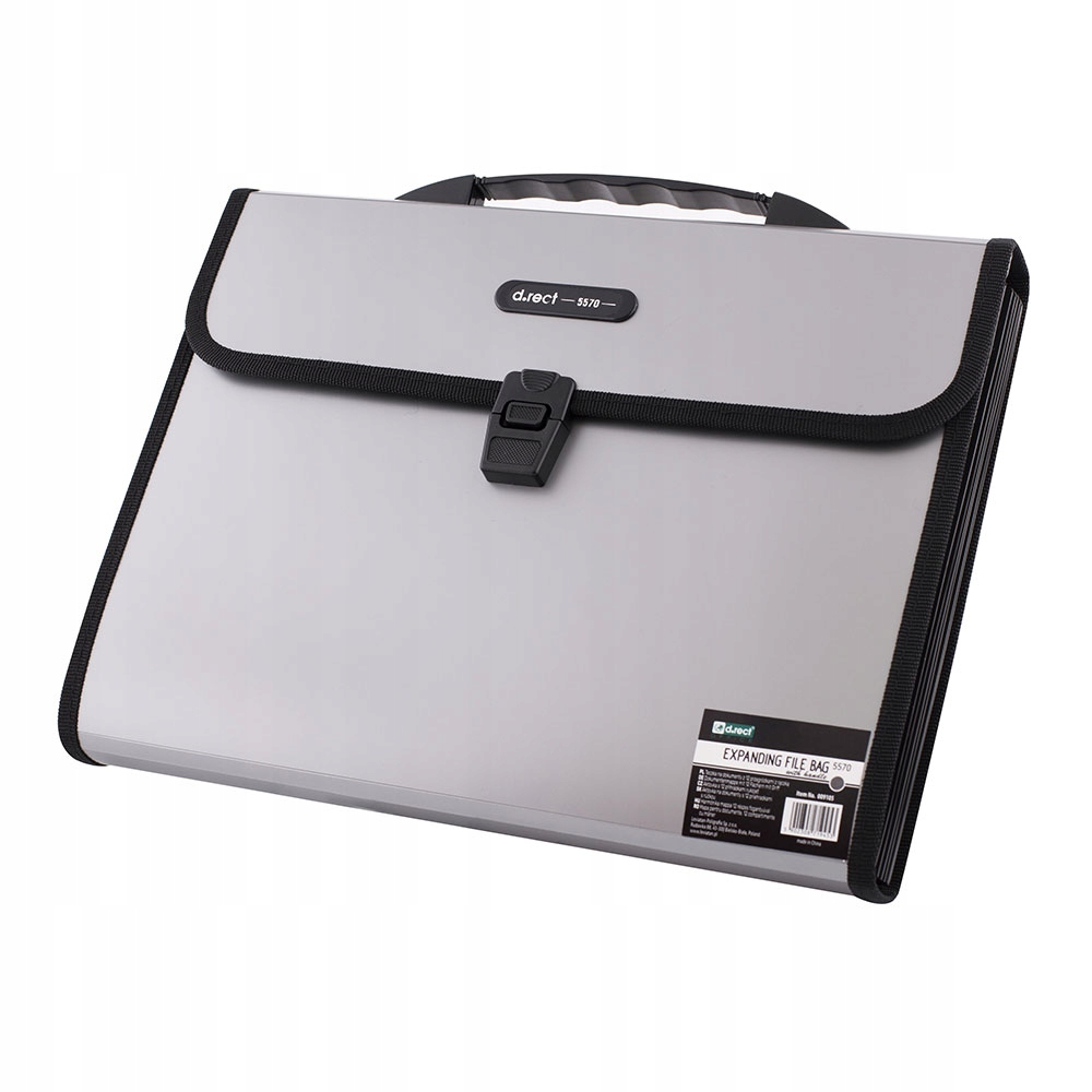 Teczka A4 harmonijka 12 PRZEGRÓDEK Z RĄCZKĄ zamykana 5570 SZARA Marka D.rect