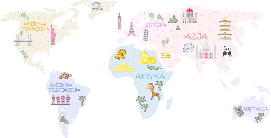 

Naklejka kolorowa mapa świata dla dzieci 125 cm