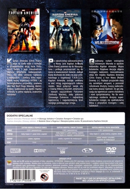 KAPITAN AMERYKA TRYLOGIA Kolekcja 3 Filmów 3DVD PL Gatunek science fiction