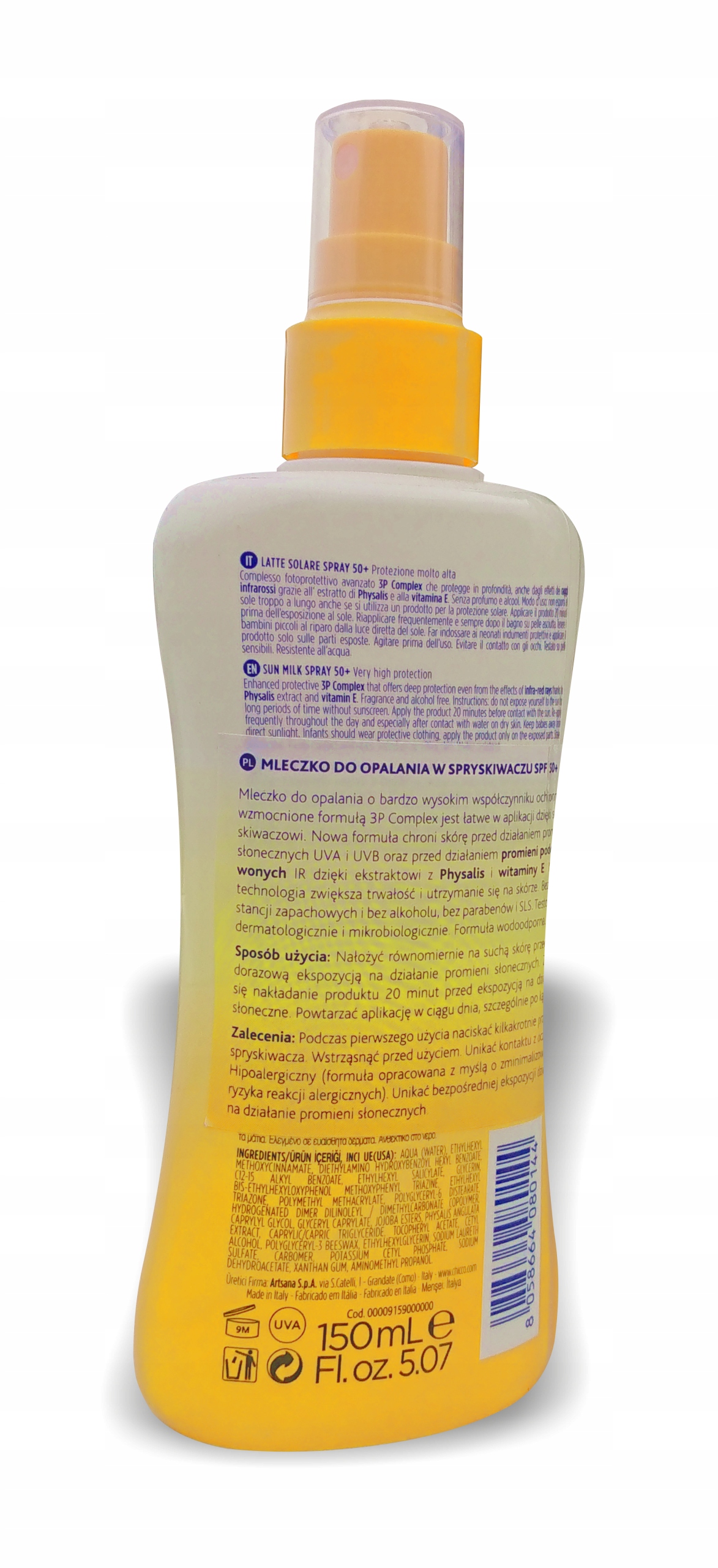 Mleczko na słońce Chicco 50 SPF 150 ml EAN (GTIN) 8058664080144