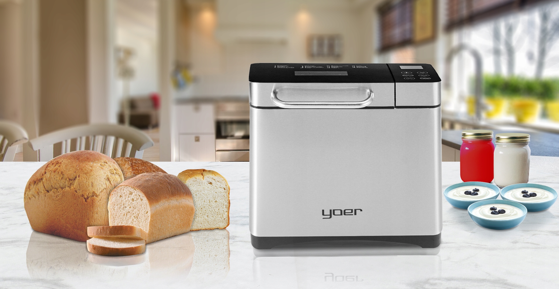 Automat do chleba Polskie menu Yoer INOX Wypiekacz +Przepisy +19 programów Szerokość produktu 34.5 cm