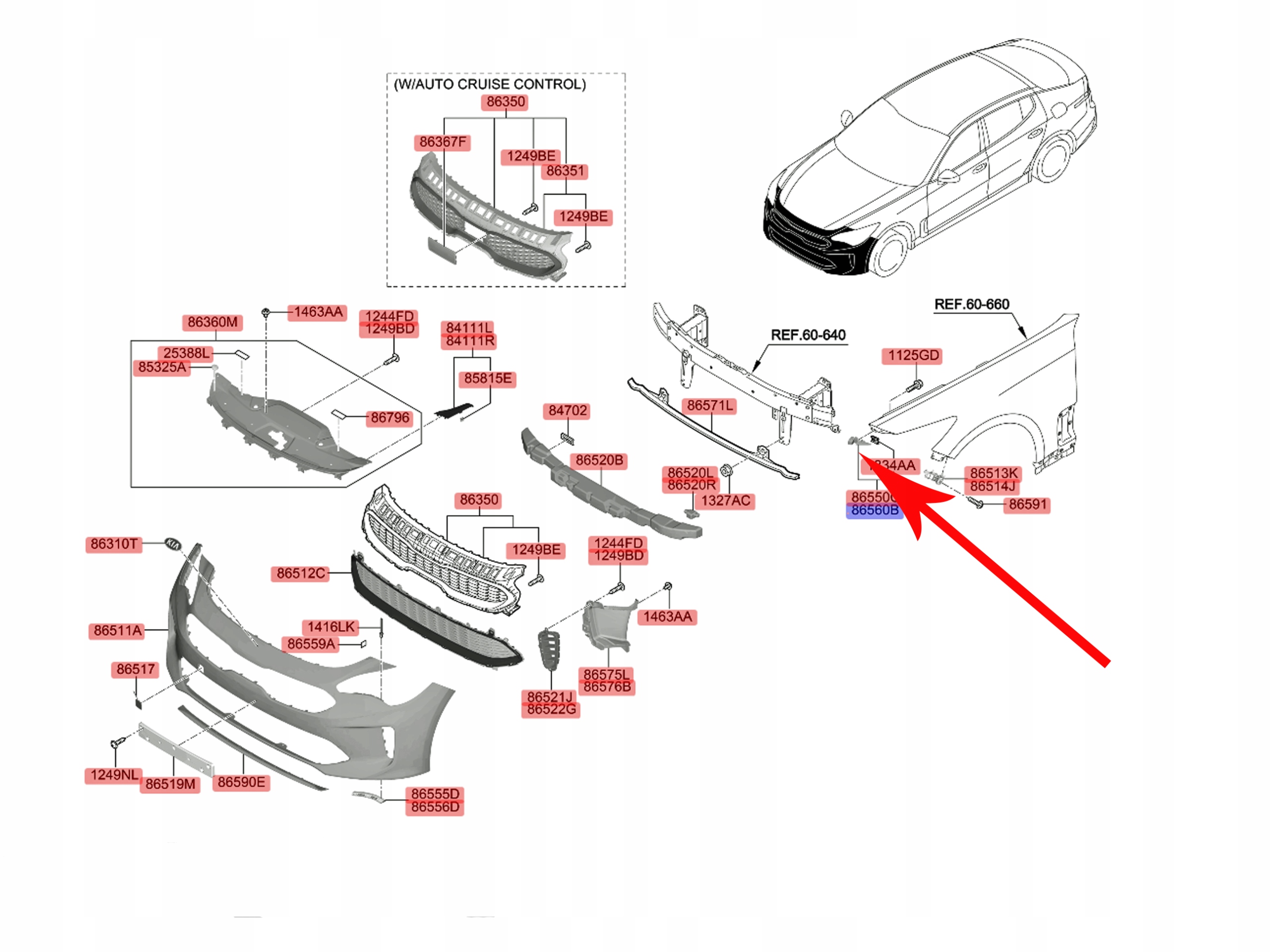 Kia OE 86554j5000 проскальзывание переднего бампера