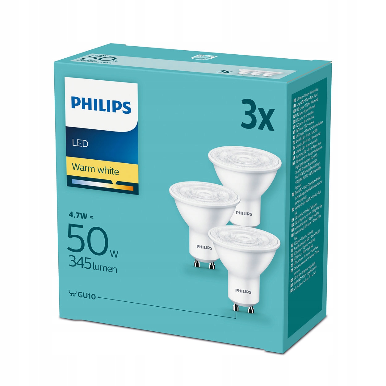 

3x Żarówka GU10 Philips Led 4,7W 50W 2700k 345lm