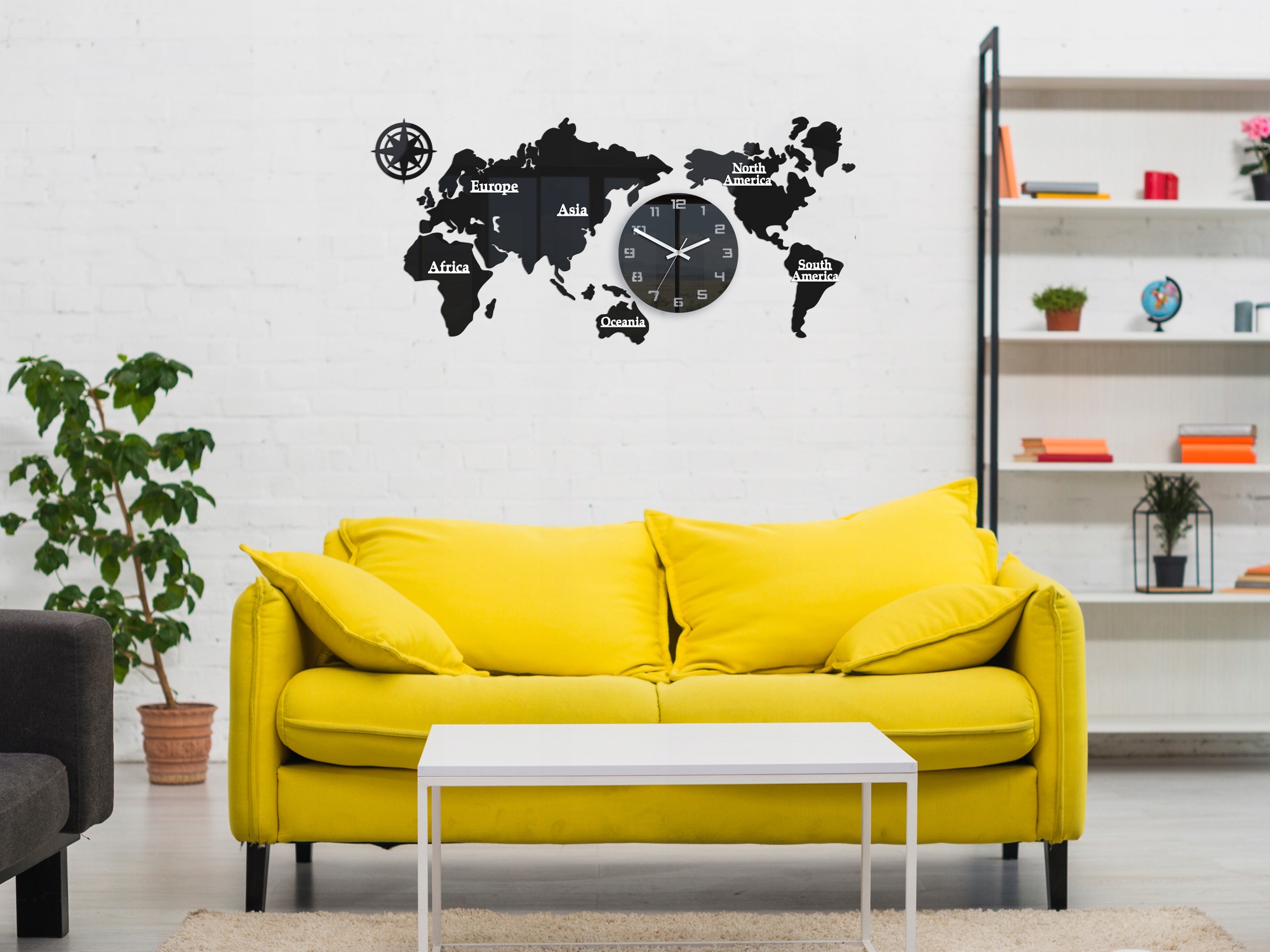 Zegar ścienny WORLD Mapa Świata 110 X 55 cm Szerokość całkowita 110 cm