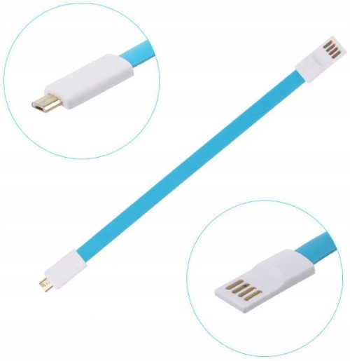 

Kabel Przewód Micro Usb Płaski Wtyk 23CM Niebieski