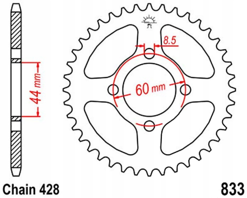 Zadní ozubené kolo Jt R833 41-54Z Yamaha Tt-r 125 00-01