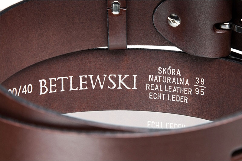 Pasek skórzany męski brązowy szeroki pas Betlewski Kolekcja SUPREME