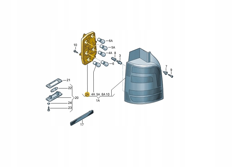 WKLAD OPRAWA LAMPY VW Transporter T5 tyl lewa Part number 7E5945257