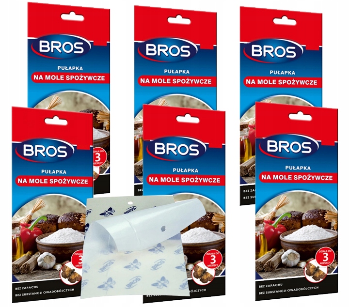 LEP PUŁAPKA LEPOWA NA MOLE SPOŻYWCZE KUCHENNE Z FEROMONAMI BROS (6 SZT)