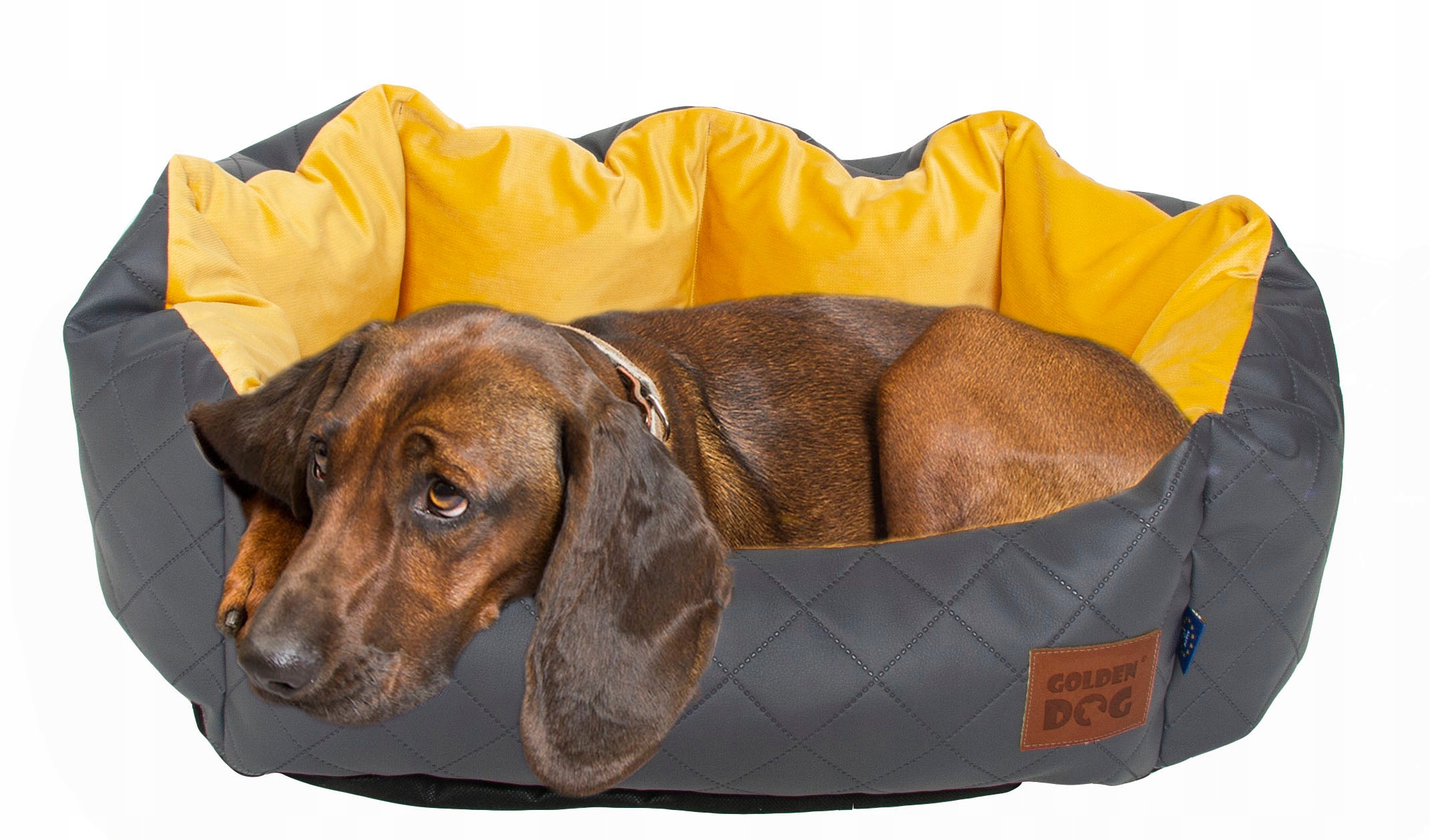 Levně Pelíšek Golden Dog Korona Velvet pro psa, kočku, velikost L grafit hořčice