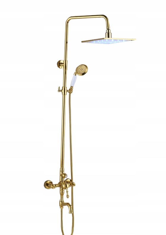 Sprchová Súprava S Dažďovou Sprchou Led Zlatá