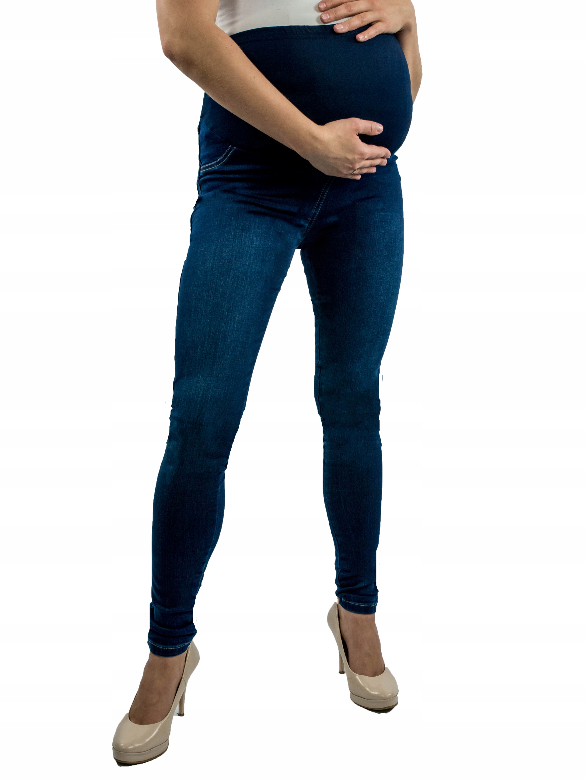 SPODNIE CIĄŻOWE JEANS RURKI M GRANATOWE Odcień granatowy