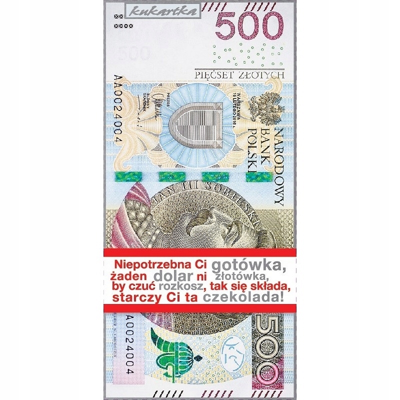 

Czekolada 500 Zł śmieszny 18 30 40 50