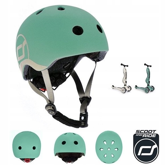 SCOOTANDRIDE KASK Dla Dzieci Regulowany Lampka LED XXS-S Forest 1-5 lat Marka Scoot & Ride
