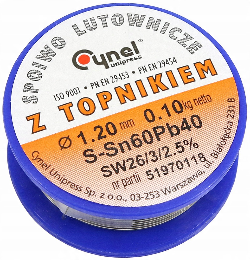 

Cyna Z Topnikiem Kalafonią Cynel 1,2mm 100g 0.1kg