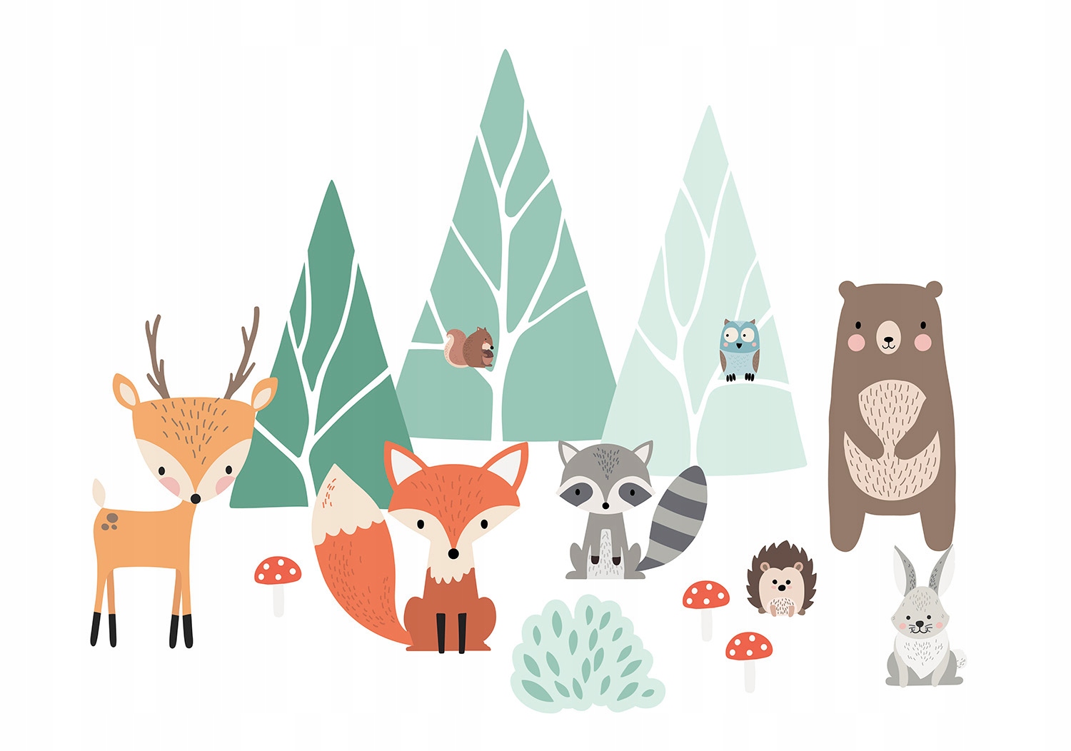 

Naklejka ścienna Zwierzątka Leśne miś lis jelonek