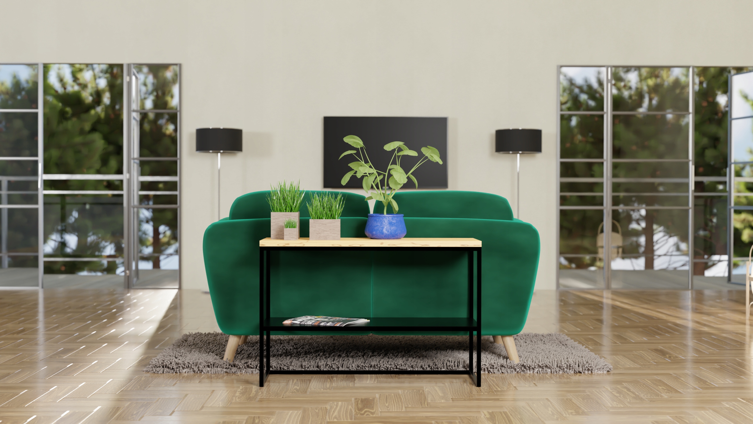 Konsola metalowa blat lity dąb 75cm Marka inna