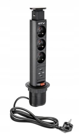 Prodlužovací Kabel stolní zapuštěný kulatý černý