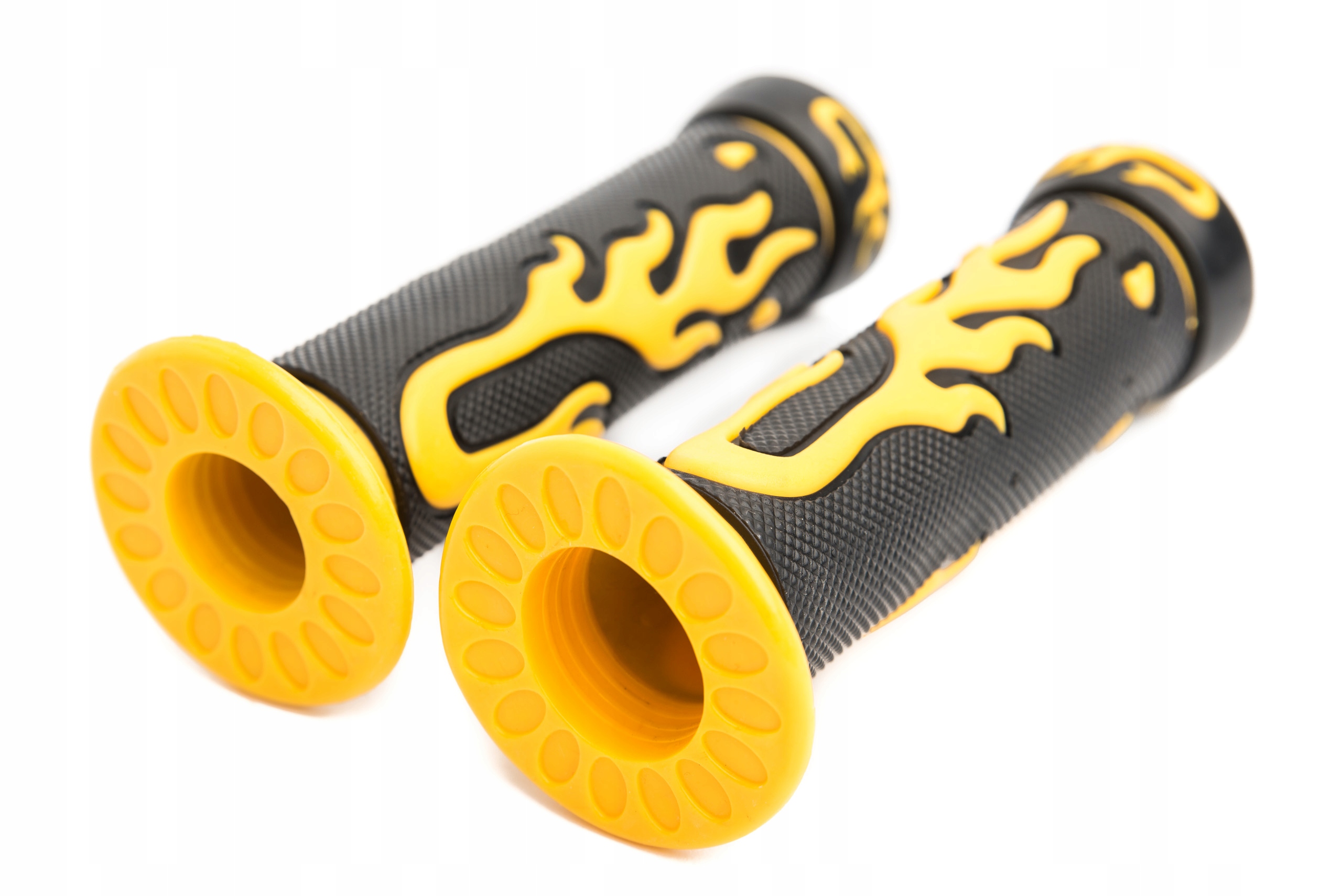 Manetki gumowe Rączki czarne żółte Płomienie Producent Motocykl24