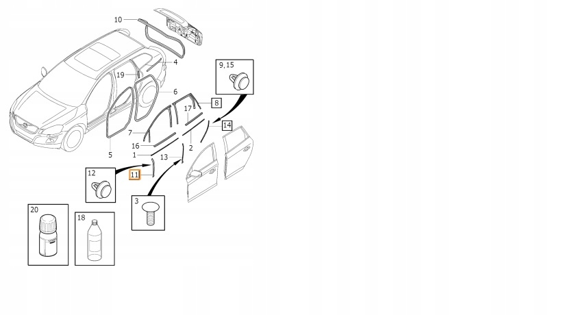 USZCZELKA PIONOWA DRZWI PRZÓD PRAWA OE VOLVO XC60 Producent części Volvo OE