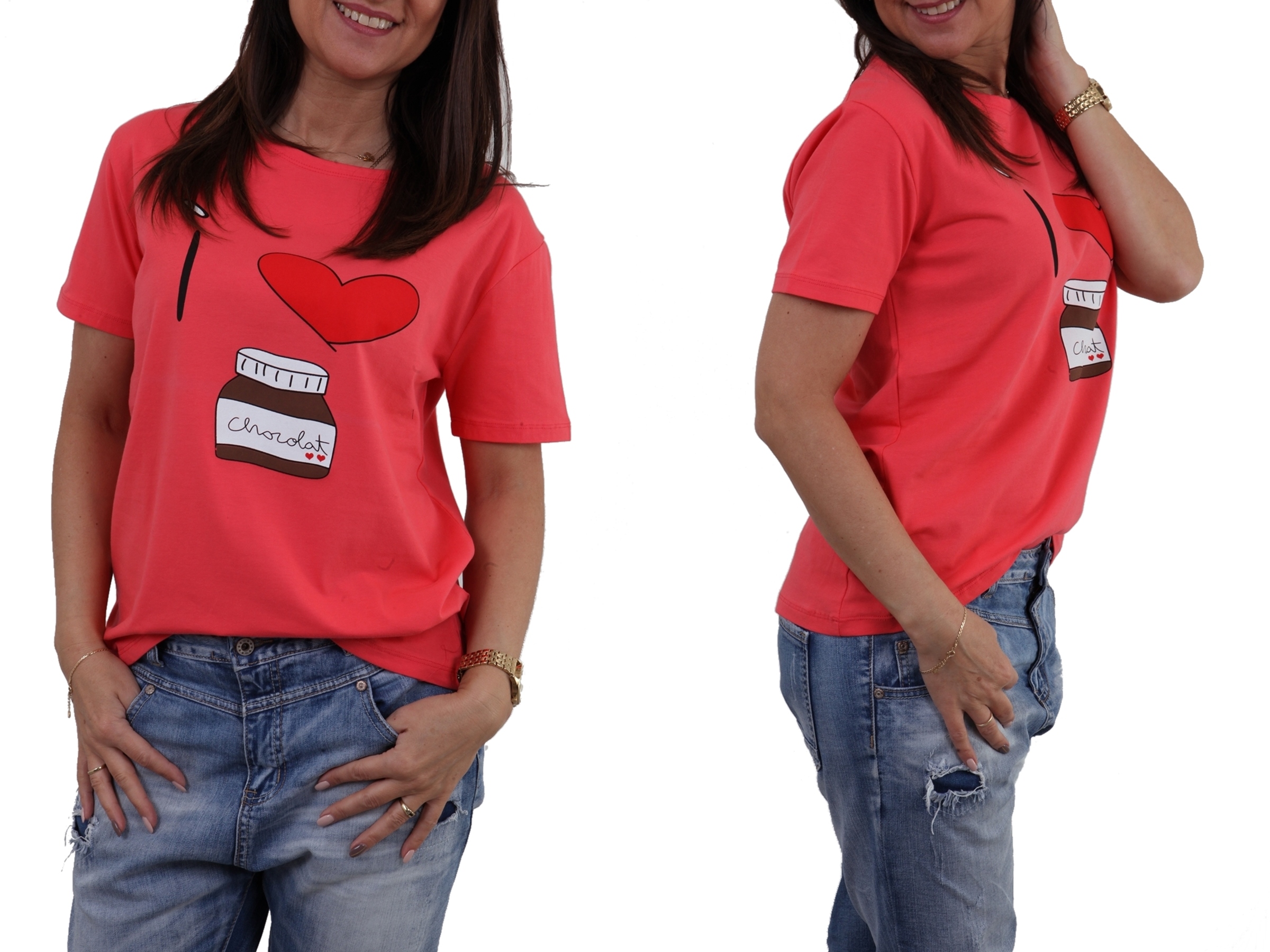 

Modna Bluzka Ciekawy Nadruk Słodka Nutella Kolory