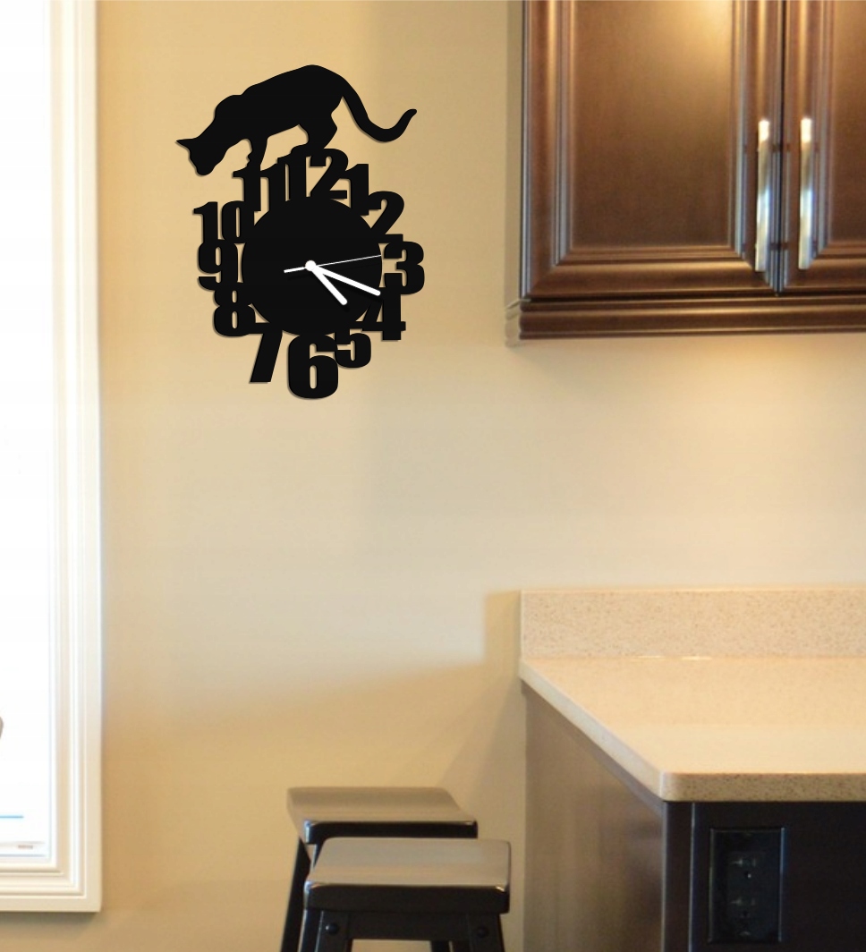 zegar ścienny kot kotek cichy duży 38 cm NOWOŚĆ 3D Zasilanie baterie