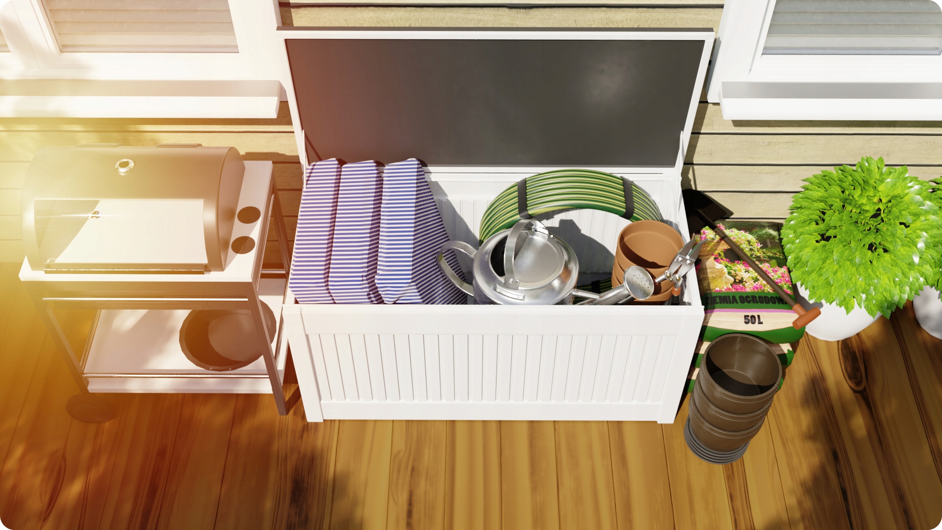 SKRZYNIA OGRODOWA KUFER TARAS BALKON PLONOS 270L Szerokość mebla 107 cm