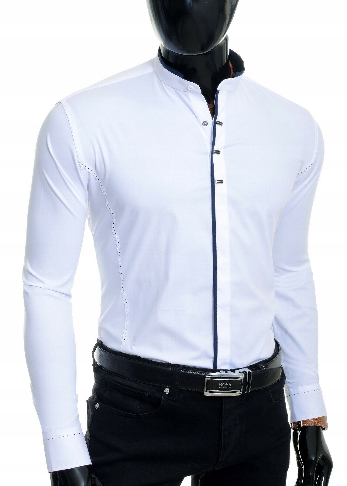 Koszula Męska Stójka Wesele Prezent Comfort Slim Rozmiar kołnierzyka M