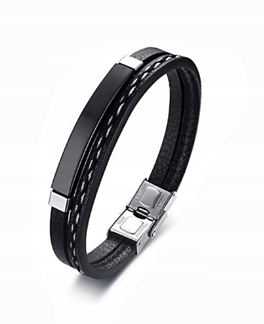 

Bransoletka Czarna stainless steel Pasek eko skóra