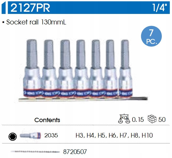 Nasadki TRZPIENIOWE 1/4 IMBUS HEX H3-10 KING TONY 2127PR Kod producenta 2127PR