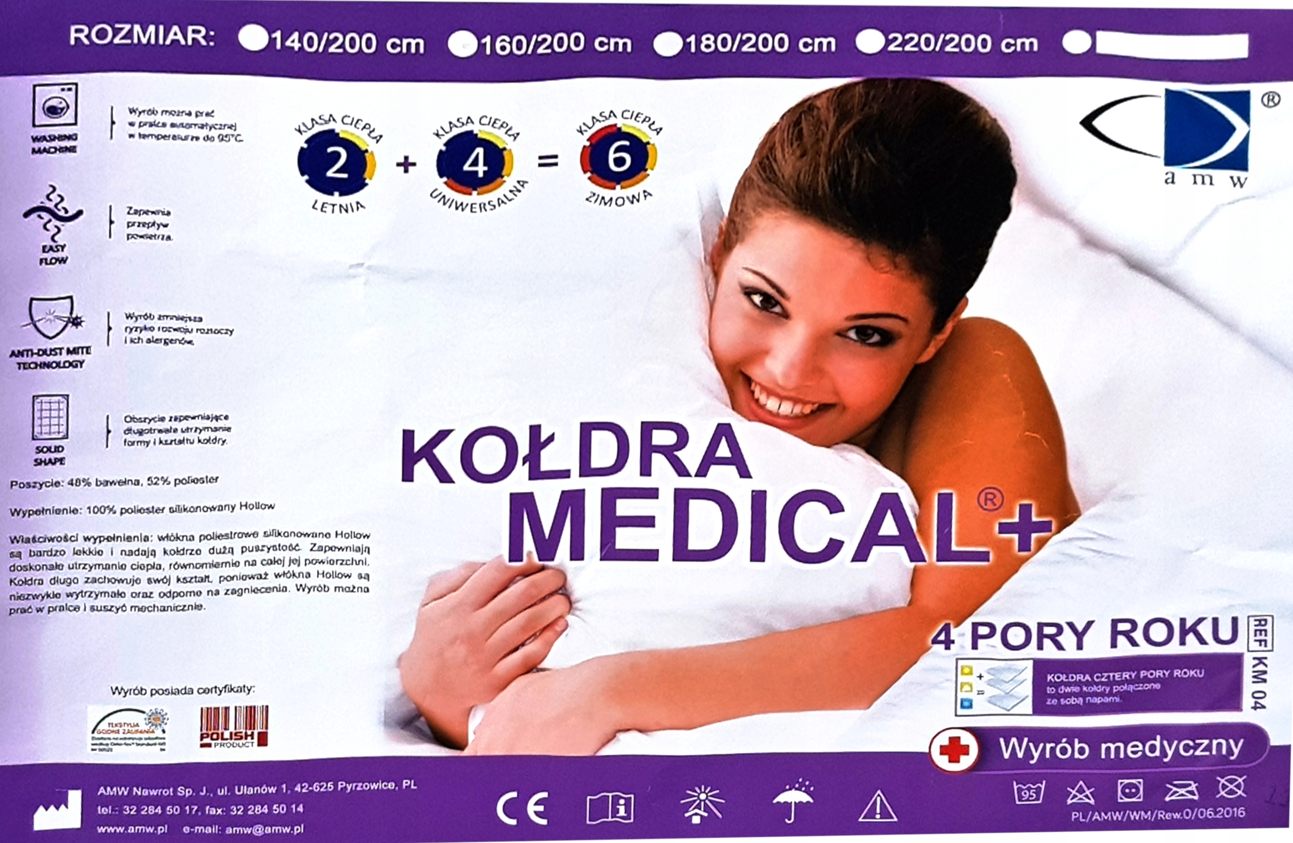 KOŁDRA MEDICAL 160X200 ANTYALERGICZNA PODWÓJNA 4 PORY ROKU AMW 95°C EAN (GTIN) 5907666037683