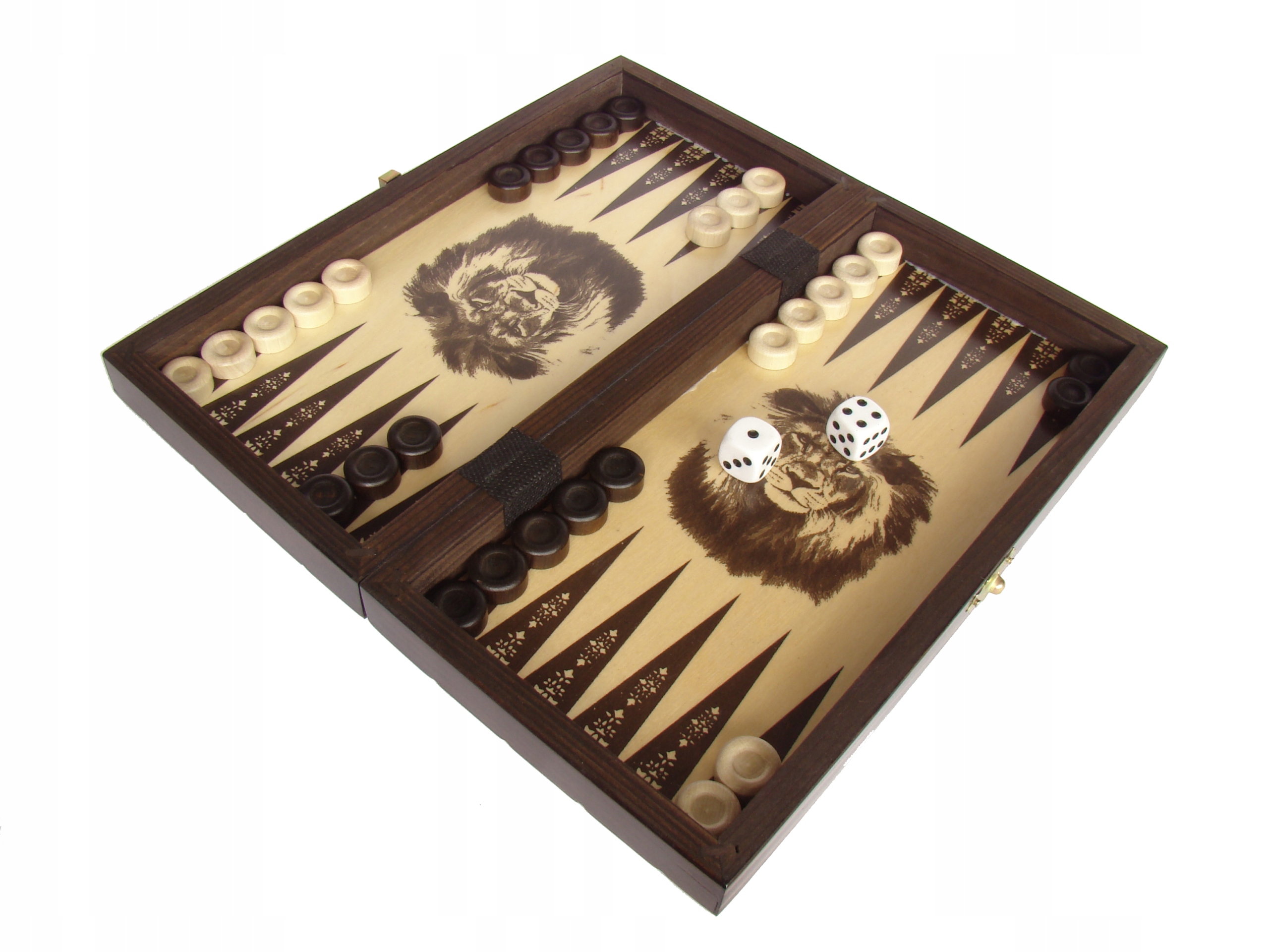 Szachy warcaby backgammon lion wypalane Madoń LUX 35cm