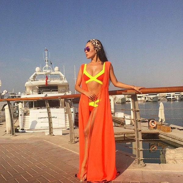 ZWIEWNA PLAŻOWA SUKIENKA MAXI DŁUGA LETNIA TUNIKA SZYFON NARZUTKA KOLORY Wzór dominujący bez wzoru