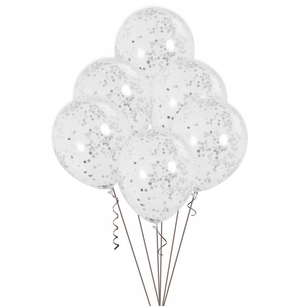 

Balon z Konfetti Urodziny Balony Srebrne -- 5szt