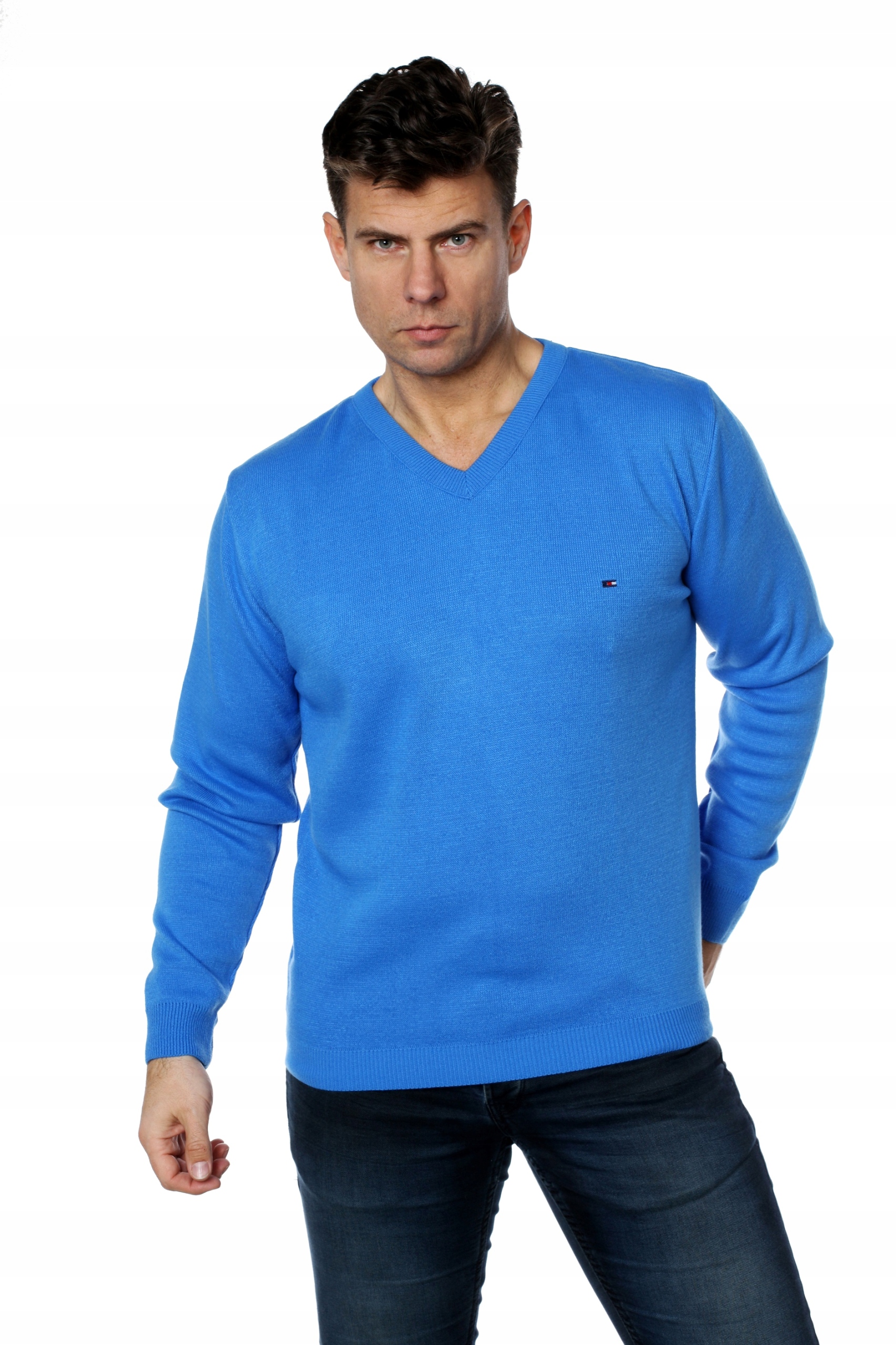 Sweter męski klasyczny w serek r.XXL