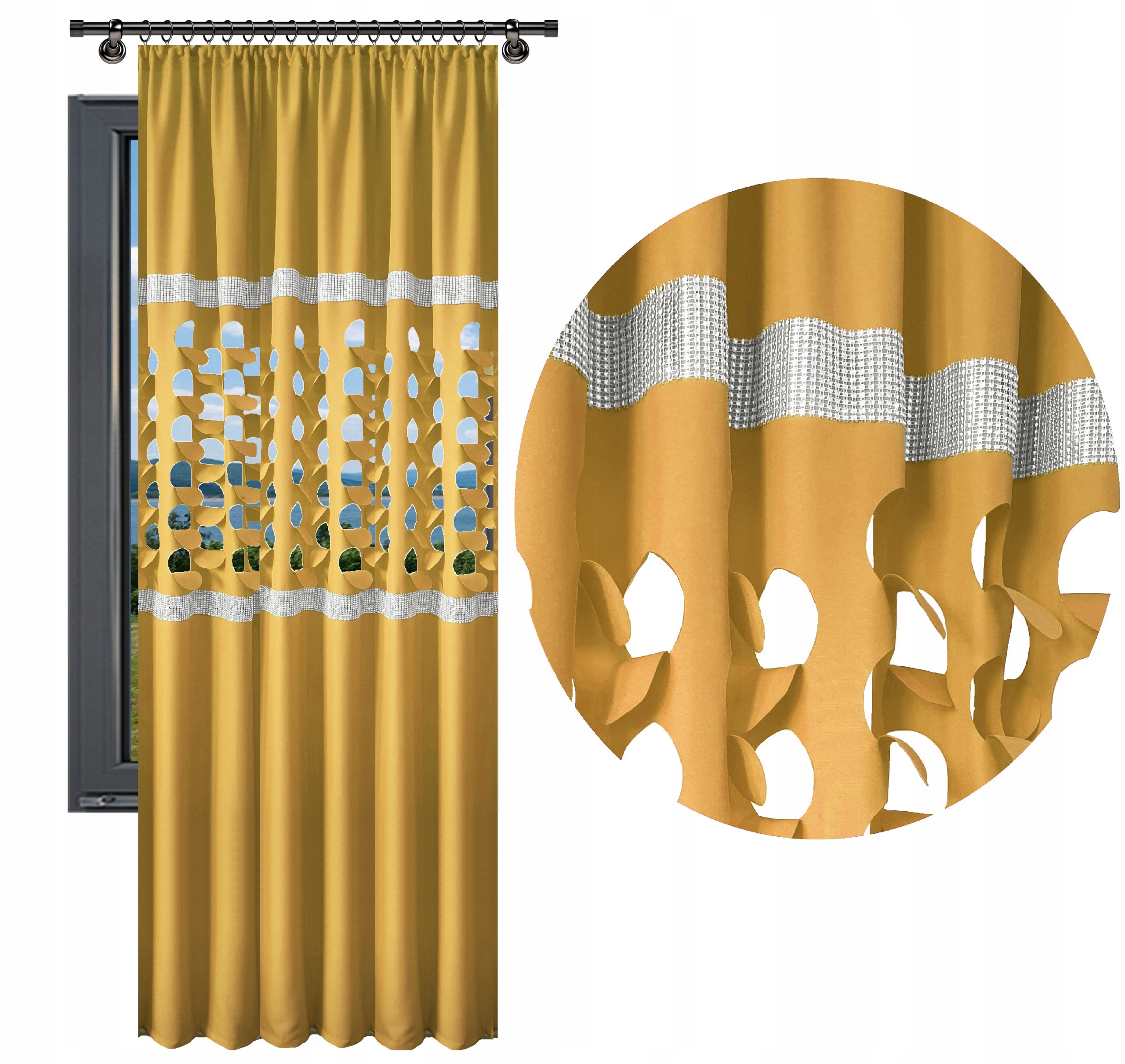 

Grube Zasłony Gotowe Cyrkonie 140x250 Kółka 3D