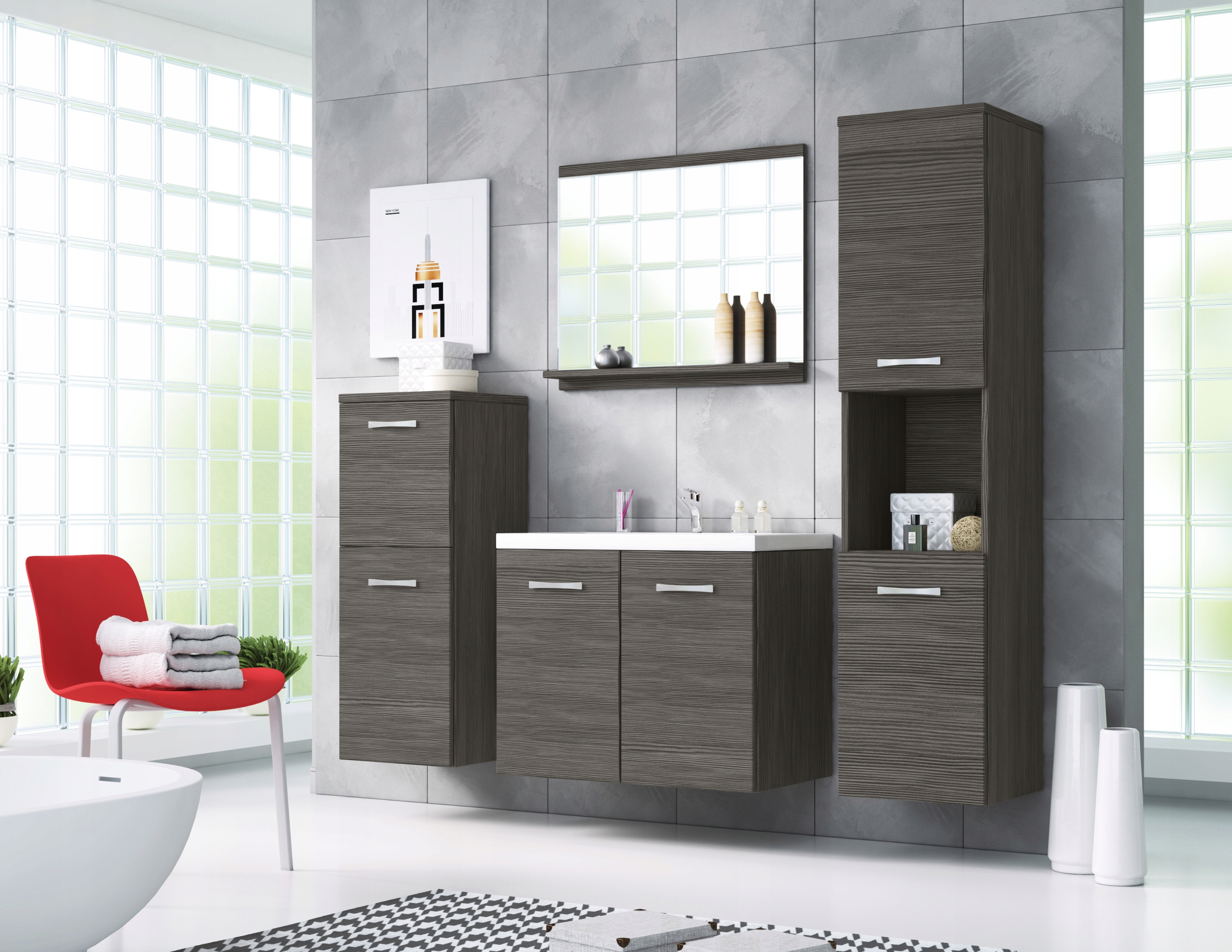 Meble łazienkowe MARS szafka pod umywalkę umywalka lustro